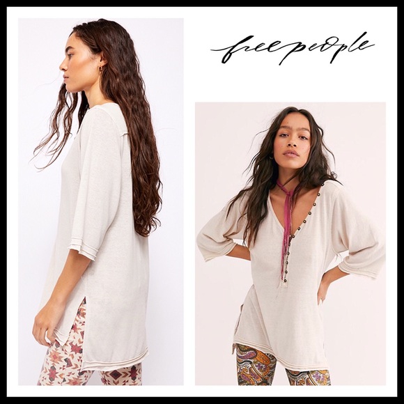 FREE PEOPLE BOHO TUNIC HENLEY TEE TOP A2C - Picture 16 of 16